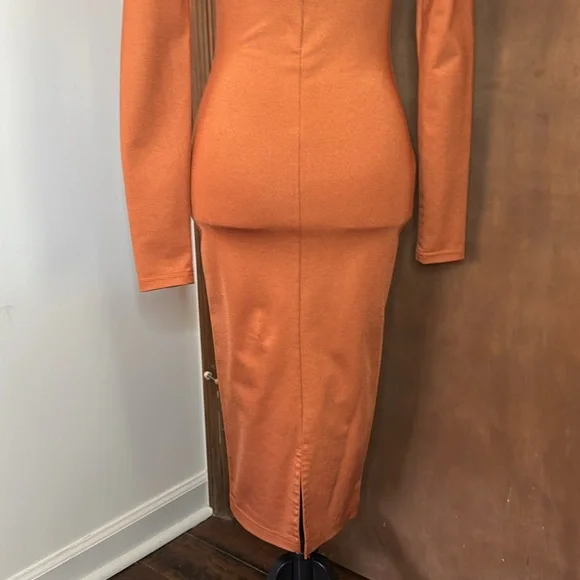 BILL HALLMAN Long Sleeve Mock Neck Dress | Burnt Orange | S - Picture 5 of 9